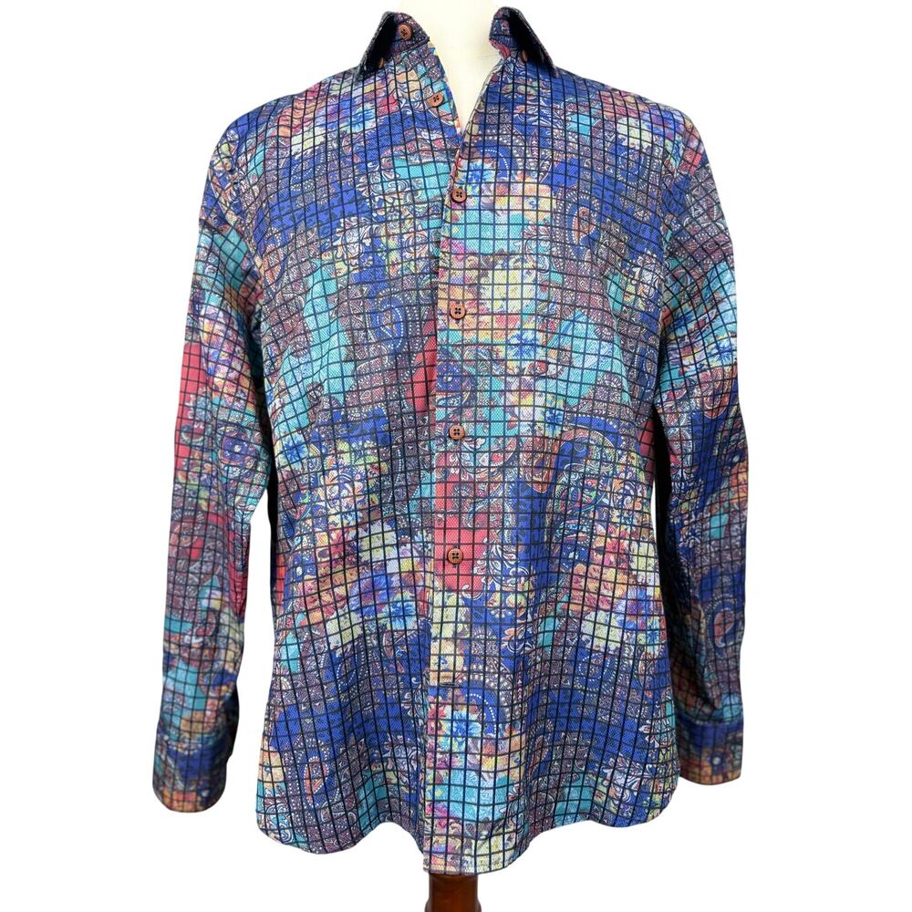 Bisconti Black Multicolor Paisley Grid Button Down Shirt Men’s Medium